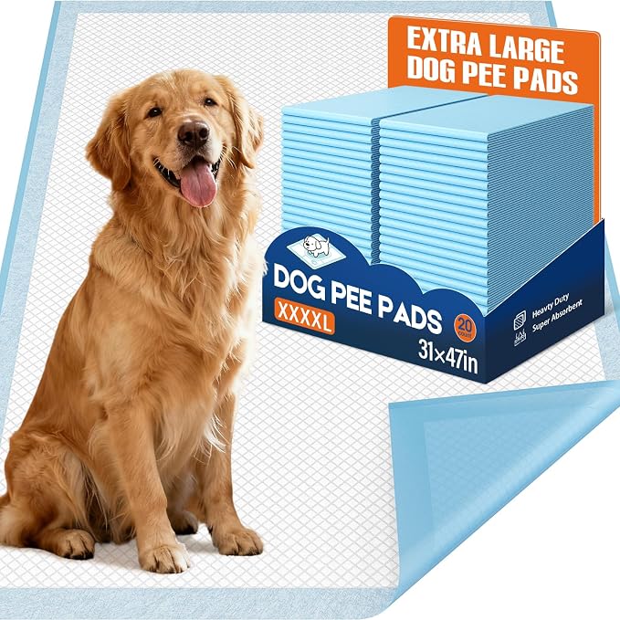 Dog Pee Pads Extra Large 31"x47" - XXL Disposable Puppy Potty Training Pads for Dogs, Heavy Duty 6-Layer Leak-Proof, Super Absorbent & Quick-Dry, 20 Count
