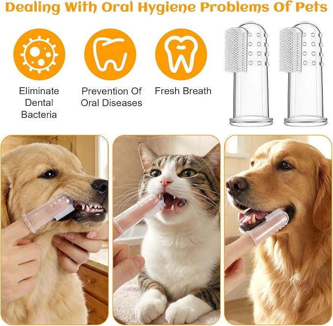 10 Pcs Dog Finger Toothbrush Small Breed Finger Toothbrush with Silicone Bristles and 16 Round Particles for Dogs Cats Dental Care Puppy Tooth Brushing Kit Fits Most Fingers
