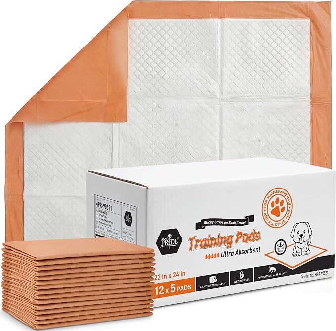 MED PRIDE Dog Training Pads with Attractant, 60 Count Puppy Pee Pads (12 Travel Packs of 5), 22 x 24 Inch Disposable Portable Potty Pads, Leakproof Waterproof Pet Pads for Home & Travel