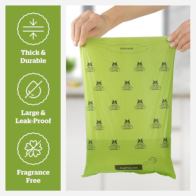 Pogi’s Dog Poop Bag Dispenser – Holder with Metal Carabiner for Leashes, Includes 15 Fresh Scented Bags