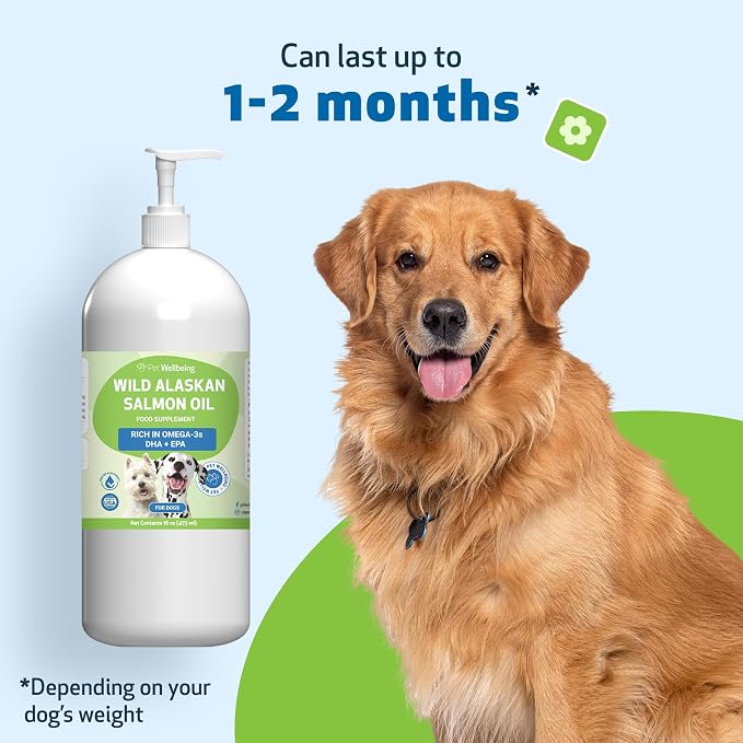 Pet Wellbeing Wild Alaskan Salmon Oil for Dogs - Skin & Coat, 16 fl oz