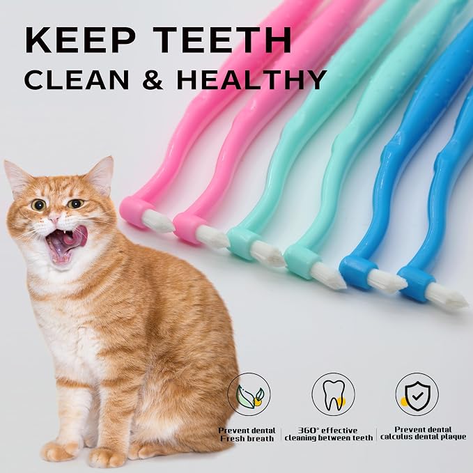 Dual Sided Cat Toothbrush Dog Toothbrush Finger Brush Micro Head, Suitable for Small to Large Dogs & Cats (White, Small)