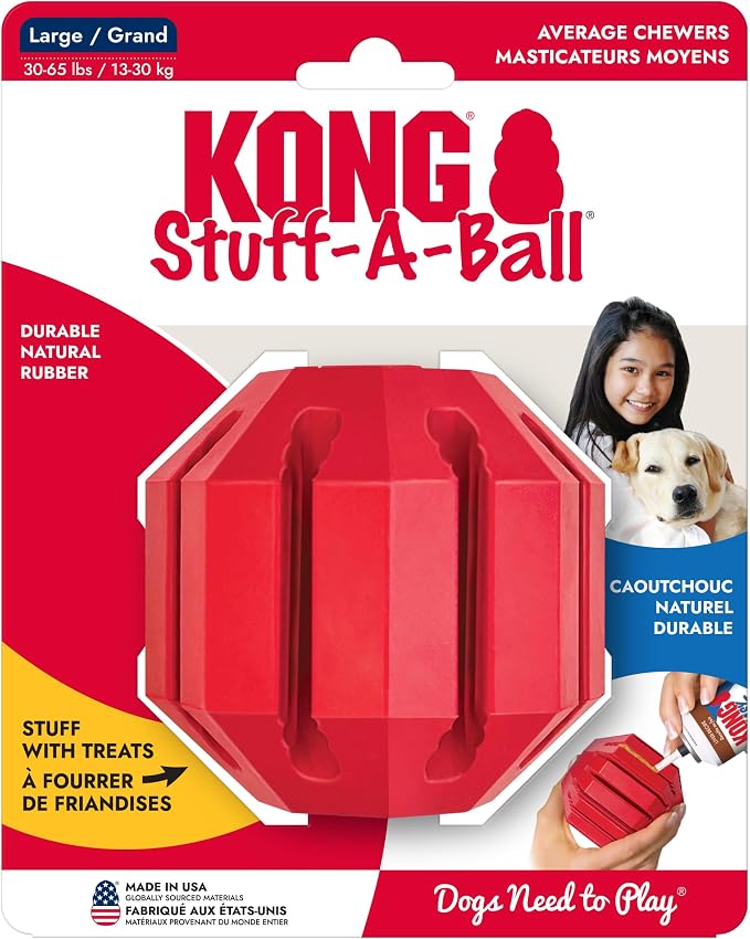 KONG Stuff-A-Ball, Natural Rubber Dental Chew Toy, for Large Dogs | Stuffable Dental Chew Toy for Teeth Cleaning, Fill with Treats & Snacks to Keep Dogs Busy & Engaged at Playtime
