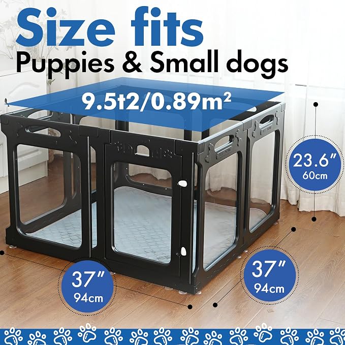 Clear Acrylic Dog Playpen Indoor, Expandable Size & Flexible Shape, Ideal for Small & Toy Dogs, Black