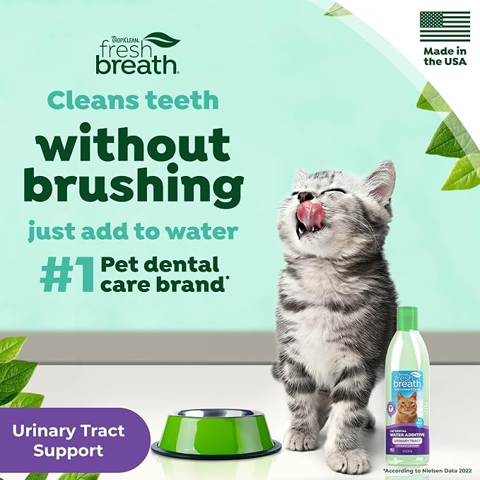 TropiClean Fresh Breath Cat Dental Water Additive, + UTI Support, 16oz