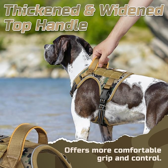 rabbitgoo Tactical Dog Harness for X-Large, No Pull Military Service Vest | Molle & Handle, Heavy Duty, Adjustable, Reflective Straps, Easy Control for Training Walking, Brown camo, X-Large