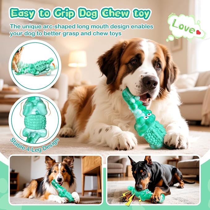 Jeefome Dog Chew Toys for Aggressive Chewers Tough Squeaky Alligator | Teeth Cleaning, Tough, For Small Medium Large Breed