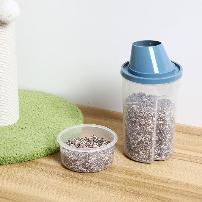 BESTonZON 2pcs Pet Food Storage Containers 1000ml Airtight Dry Food Bins with Lid for Dog Cat Organization Gray-blue Small Size Vacuum Sealed for Freshness in Home Use