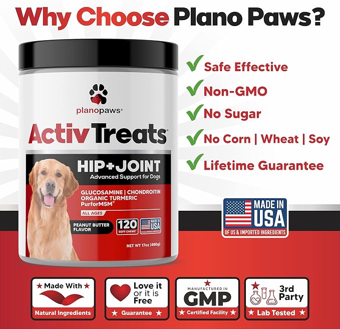 Glucosamine for Dogs Hip and Joint Supplement - Arthritis Support 120 Chews