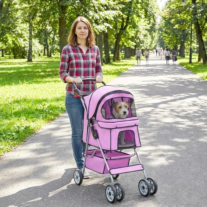 BestPet 4-Wheel Pet Stroller - Travel Folding Carrier 04T