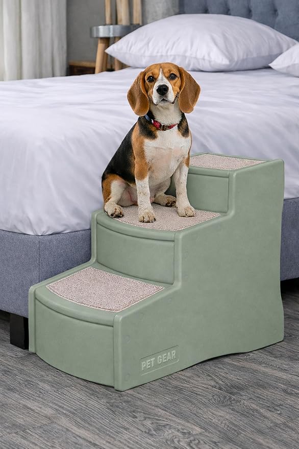 Pet Gear Easy Step III Pet Stairs, 3 Step for Cats/Dogs, Removable Washable Carpet Treads, for Pets Up to 150lbs, No Tools Required, Available in 9 Colors, Green Clover