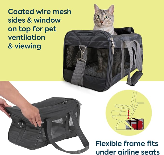 Sherpa Pet Carrier, Spring Wire Frame, Airline Approved, Charcoal Grey, Large