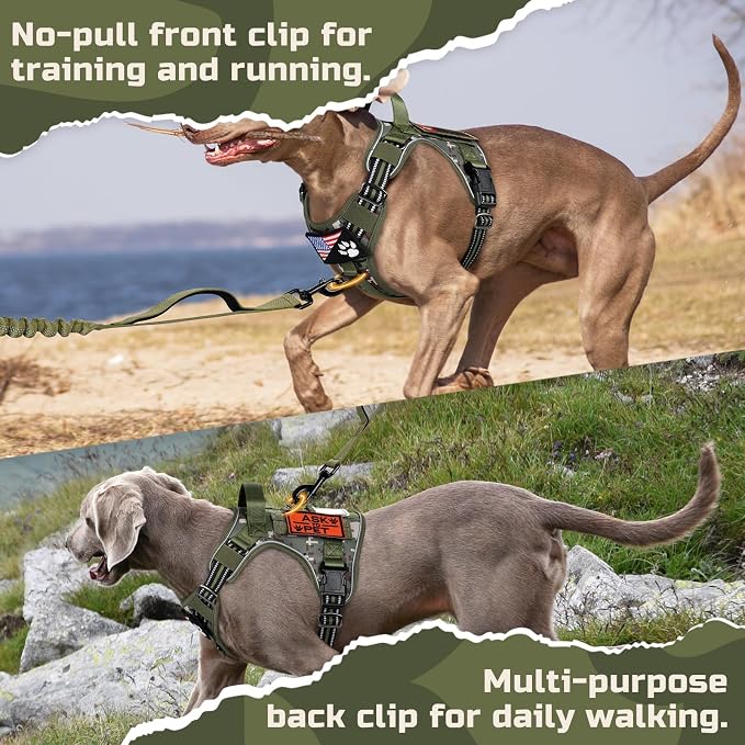rabbitgoo Tactical Dog Harness for X-Large, No Pull Military Service Vest | Molle & Handle, Heavy Duty, Adjustable, Reflective Straps, Easy Control for Training Walking, Green camo, X-Large