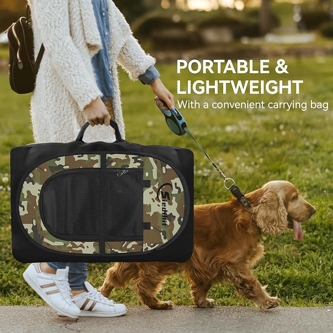 Siedihit Dog Cat Playpen, Medium Puppy Pet Playpen, Dog Crate Tent Cage Indoor/Outdoor, Portable Pop Up Dogs Kennel Playpen with Carrying Case for Dogs/Cats/Rabbits(Green Camo, Medium)