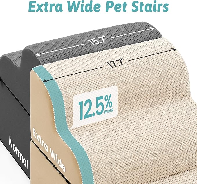 COZY KISS Detachable Dog Stairs for Small Dog 19.7" H, Pet Step for Bed | Curved Stable Pet Ramp for Puppy, Older Cat, Senior, Medium, Short-Legged Dog, 4 Step Non-Slip Ladder, Beige