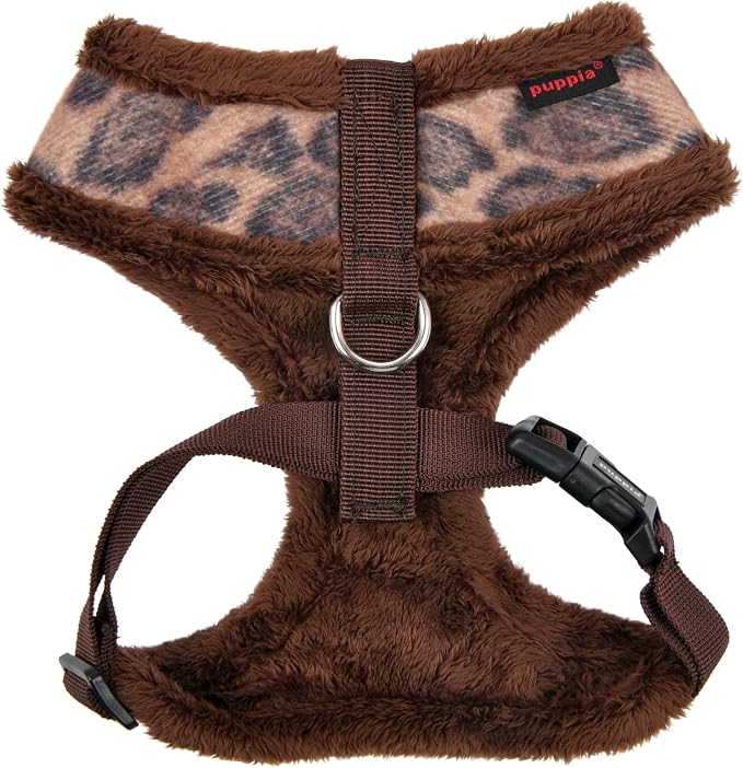 Puppia Kovo Dog Harness Over-The-Head Warm Winter Leopard Pattern Adjustable Chest for Small and Medium Dog, Brown, Medium