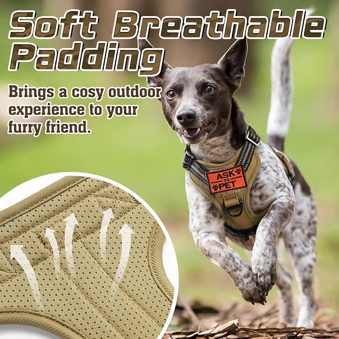 rabbitgoo Tactical Dog Harness for Large, No Pull Military Service Vest | Molle & Handle, Heavy Duty, Adjustable, Reflective Straps, Easy Control for Training Walking, Brown, Large