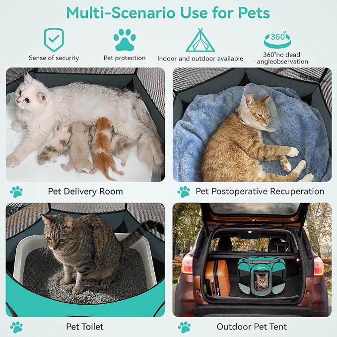 Siedihit Playpen for Small Dog Cat, Dogs Tent Crate Cage Indoor/Outdoor, Portable Pop Up Dog Kennel with Carrying Bag for Rabbits, Removable Top (Green, Small)