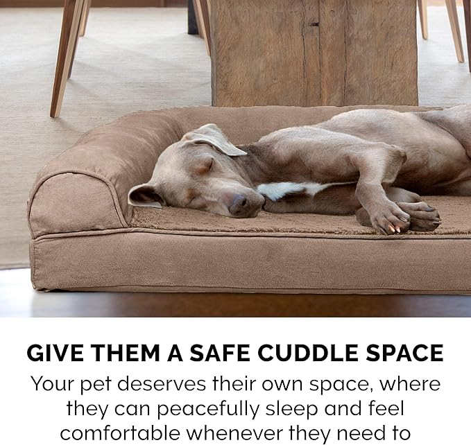 Furhaven Orthopedic Plush &amp; Suede Sofa Dog Bed - Jumbo Plus/XXL (up to 125 lbs), Almondine