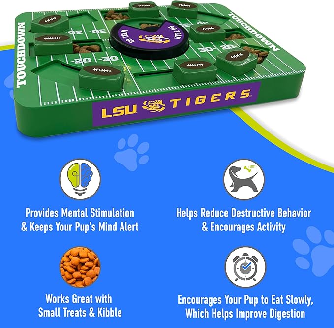 Pets First NCAA LSU Large Puzzle Toy, Interactive Treat Toy for Dogs, New Size, Slow Feeding Toy