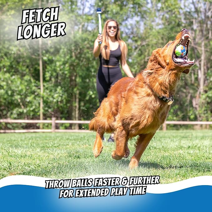 Chuckit! EcoFetch Dog Ball Launcher 18" with Medium 2.5" Ball, Dogs 20-60 | Made in USA, fetch thrower reduces bending for easy pickup and cleaner hands, keeps active pups running outdoors every day