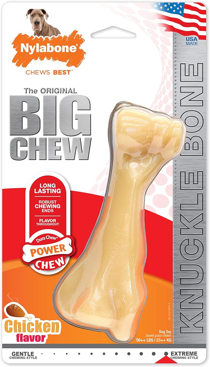 Nylabone Power Chew Butcher Bone Dog Chew Toy, Chicken Flavor, XX-Large | Durable dog toys for aggressive chewers, long lasting, discourages destructive chewing, for dogs 50++ lbs