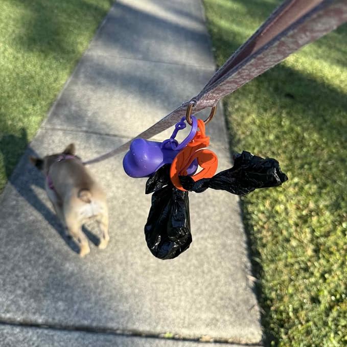 Dog Poop Bag Holder for Leash, Never Hold onto a Stinky Poop Bag Again, Waste Bag Holder for Leash, Dog Walking Accessory, Fits all thickness leash, Backpack, Strollers. Poop Pal, FurSentials (Orange)