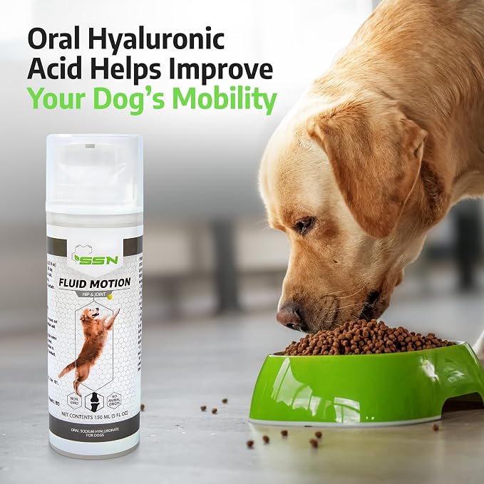 Fluid Motion - Hip & Joint Support for Dogs - Liquid Hyaluronic Acid - Mobility, Comfort and Joint Supplement for Senior Dogs - Apple Flavor - Glucosamine Alternative (60-120+ Day Supply)
