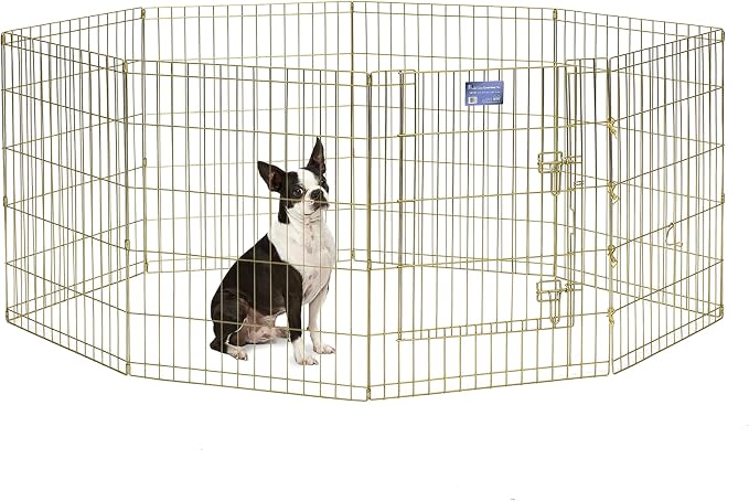 MidWest Homes for Pets 30-Inch Exercise Pen, for Indoor and Outdoor Use, 16 Sq Feet of Play, Single Door Folding Dog Pen, with Large Door Opening & Secure Latch, Easy to Set Up, Foldable Dog Playpen