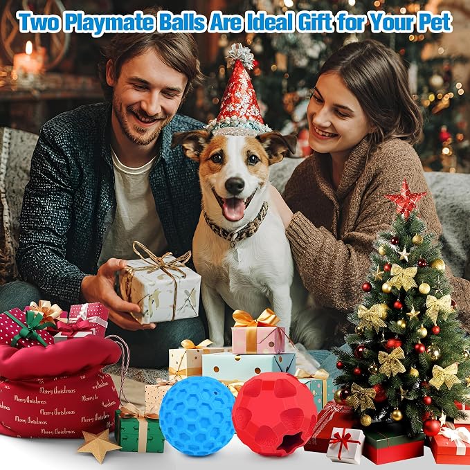 2 Pack Dog Toy Balls for Aggressive Chewers, Treat Ball and Squeaky Ball | Interactive Squeaky Dog Balls and Treat Dispensing Ball to Keep Them Busy, Chew Toys for Large Dogs, Enrichment Toy