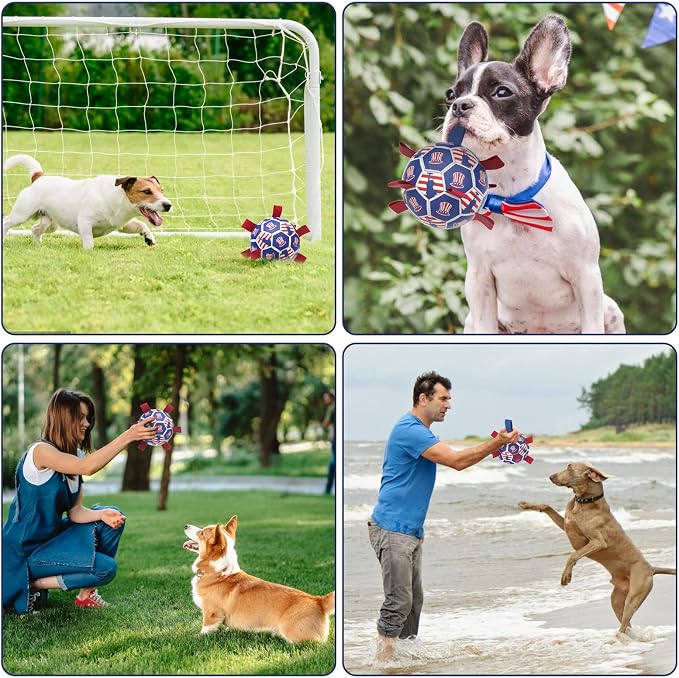 Diman Dog Balls, 6 Inch Dog Soccer Ball with Straps, Independence Day Gift | Outdoor Dog Ball Toys for 20-40 lbs Dogs, Soccer Ball for Dogs with Straps for Tug of War, Pet Birthday Gift