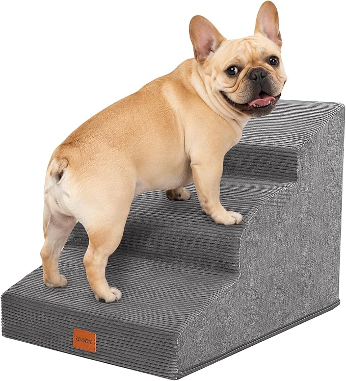 Dog Stairs for Small Dogs,15.7" H,3-Step Curved Pet Ramp for Bed Couch Sofa and Chair,Non-Slip Pet Steps for Injured & Senior Pets with Washable Cover and Durable High Density Foam,Grey
