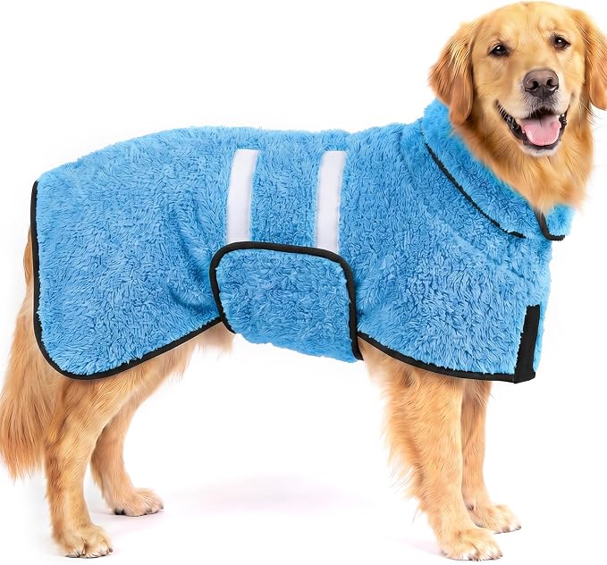Bienbee Dog Bathrobe, Quick Drying Super Absorbent Pet Robes for Small Medium Large Dogs, Drying Coat for After Bath & Swim, Warm & Cozy Dogs Towels, Dog Puppy Bath Supplies, Light Blue XL