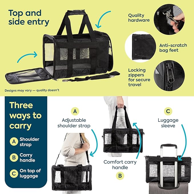Sherpa Pet Carrier, Spring Wire Frame, Airline Approved, Black Lattice, Large