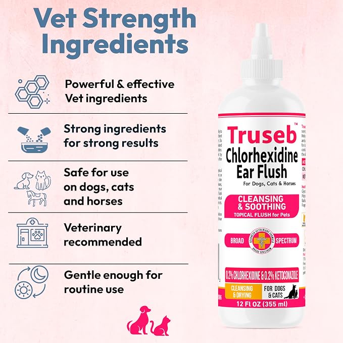 Truseb Advanced Topical Dog Ear Wash with Ketoconazole & Chlorhexidine, 12 oz