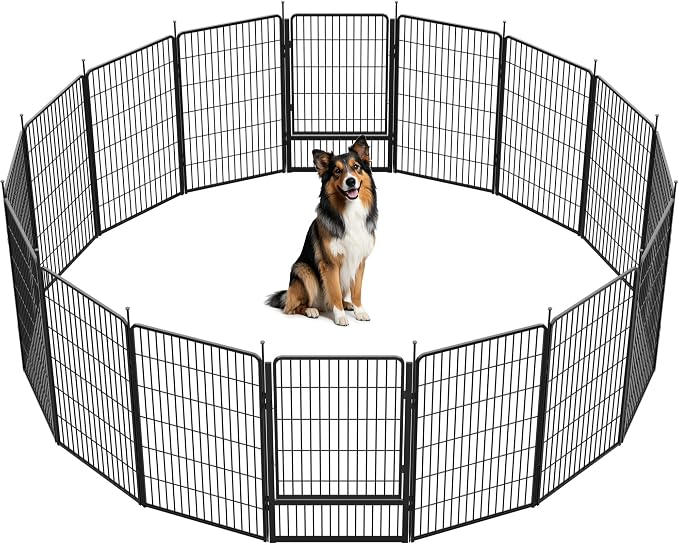 SunsGrove Dog Playpen Outdoor, 45 inch 16 Panels with Wider Door for Large Dogs, Free and Safe Play Dog Fence Indoor, Black