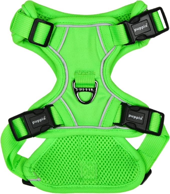 Puppia Neon Dog Harness H Sturdy Adjustable Neck and Chest Reflective Front and Back D-Ring for Small and Medium Dogs, Green, Large
