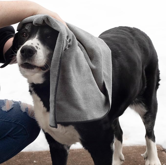 Ritz Premium Embroidered Microfiber Pet Towel (3-Pack), 18" x 28", Highly Absorbent, Fast-Drying, Long-Lasting, Super Soft 80% Polyester and 20% Polyamide Pet Cloth, Grey