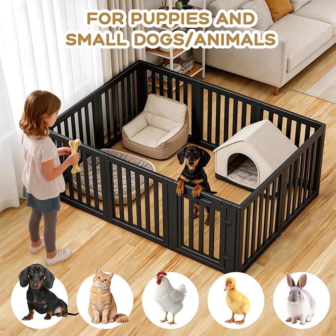 Dog Playpen, Clear Dog Pen, Dog Pen Indoor, Easy to Install and Remove Dog Play Pen, Puppy Playpen Suitable for Dogs, Cats,Dog Playpen Indoor (Black, 30.3 inch Height, 10 Panels)