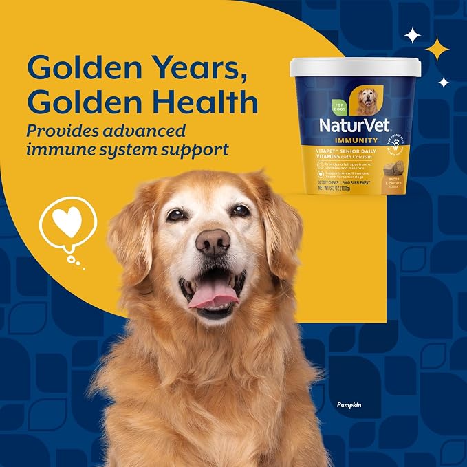 NaturVet VitaPet Senior Daily Vitamin Dog Supplements - 60 Ct | Soft Chews, Made in The USA with Globally Source Ingredients