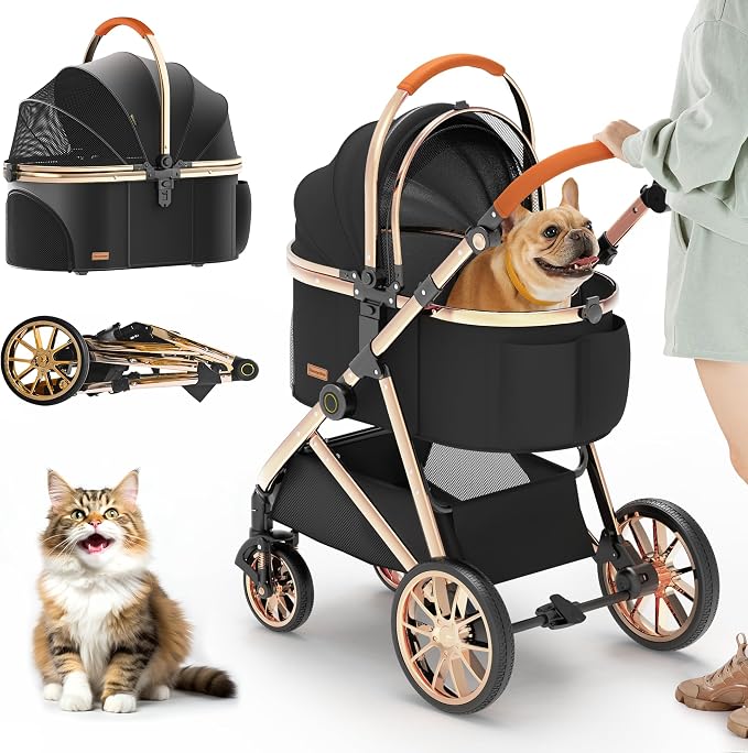 Kenyone Luxury 3-in-1 Pet Stroller - Black (C910L), Detachable Carrier