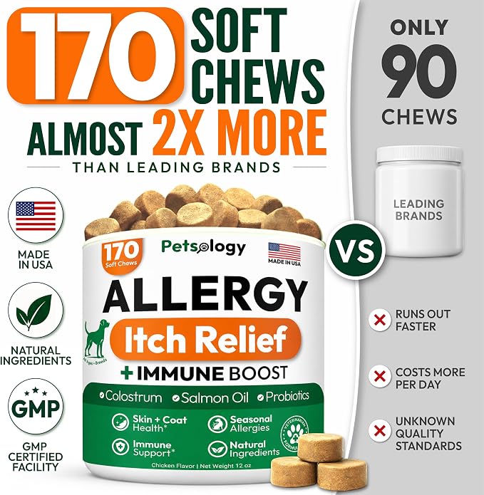 Dog Allergy Relief Chews, 170 Dog Allergy Chews, Itch Relief for Dogs