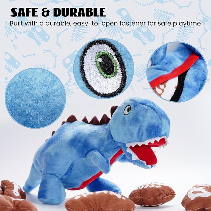 Nocciola Plush Dinosaur Dog Toys: Funny Squeaky Stuffed Dino Chew Toy for Small Medium Breed, Cognitive Enrichment Puzzle Mental Stimulation Training Pet Supplies to Keep Busy, 9 Packs