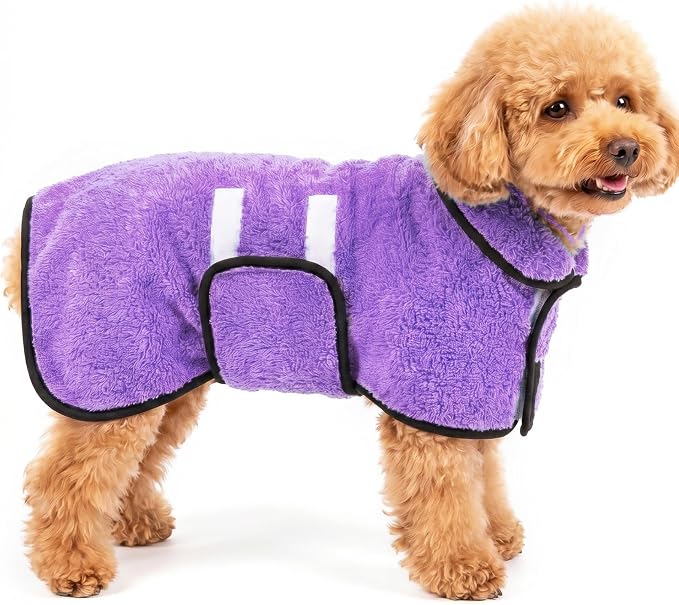 Bienbee Dog Bathrobe, Quick Drying Super Absorbent Pet Robes for Small Medium Large Dogs, Drying Coat for After Bath & Swim, Warm & Cozy Dogs Towels, Dog Puppy Bath Supplies, Light Purple S