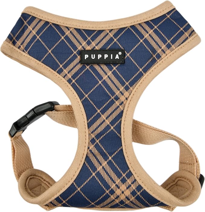Puppia Corwin Dog Harness A (Over-The-Head) Fashionable Checkered Pattern Spring Summer Harness for Small and Medium Dogs, Navy, X-Large
