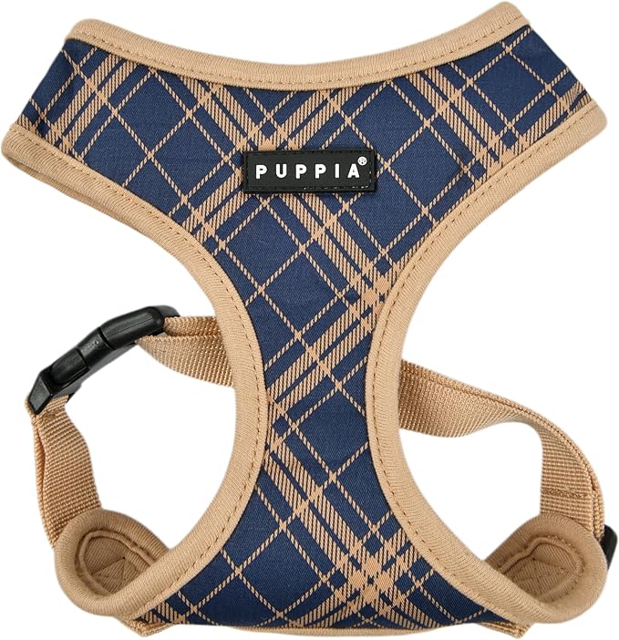 Puppia Corwin Dog Harness A (Over-The-Head) Fashionable Checkered Pattern Spring Summer Harness for Small and Medium Dogs, Navy, Small