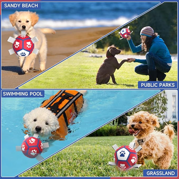 Diman Small Dog Toys, 5 Inch Dog Balls, Soccer Ball for Dogs with Straps | Interactive Dog Balls for 5-20 Lbs Dogs, Dog Water pool Toy, Herding Ball for Small Dogs, Puppy Toys for Birthday Gifts