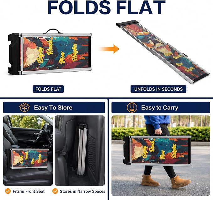 Aluminum Dog Ramp for Car, 64" x 17" Telescoping Pet Ramp for Large Dogs, Portable Dog Car Ramp with Non-Slip Sandpaper Surface, Outdoor Dog Ramp Up to 330 lbs, for Cars SUVs Trucks
