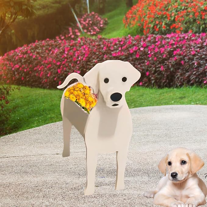 White Labrador Dog Planter Pots, Animal Shaped Flower Pot
