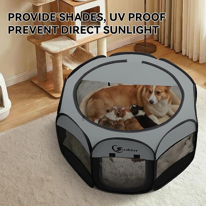 Siedihit Dog Cat Playpen, Puppy Pet Playpen Indoor for Dog Crate Tent Cage Outdoor, Portable Pop Up Dogs Enclosure Kennel with Carrying Case for Dogs/Cats/Rabbits (Dark Grey, Medium)